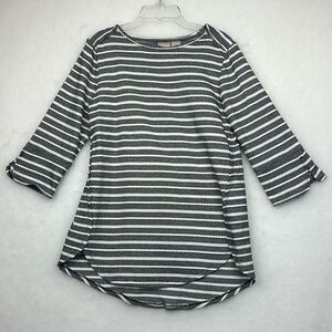 Chico's Zenergy Womens Tunic Top Striped Size 0 Cotton Blend 3/4 Sleeve